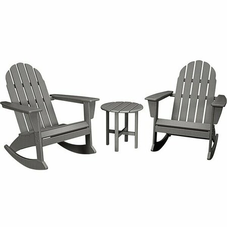 POLYWOOD Vineyard Slate Grey Patio Set with Side Table and 2 Adirondack Rocking Chairs 633PWS4081GY